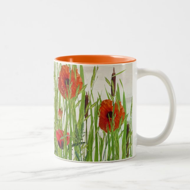 poppies and cattails Two-Tone coffee mug (Right)