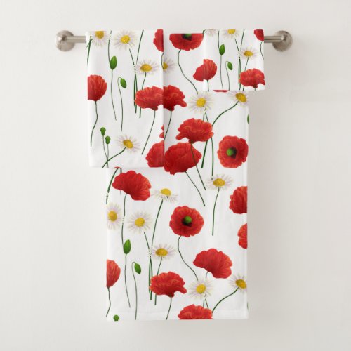 Poppies and daisies bath towel set