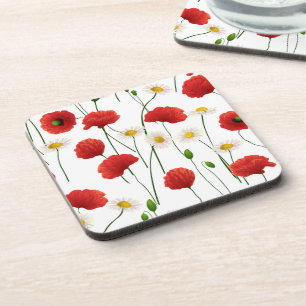 Poppies and daisies beverage coaster