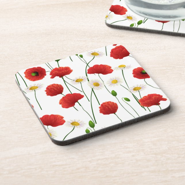 Poppies and daisies beverage coaster (Left Side)