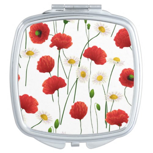 Poppies and daisies compact mirror