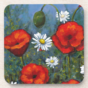 Poppies and Daisies: Floral Art, Flowers Beverage Coaster