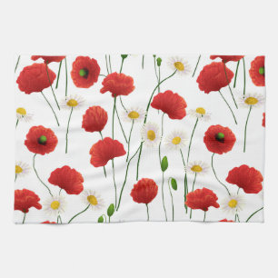 Poppies and daisies kitchen towel