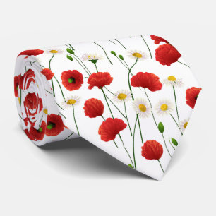 Poppies and daisies neck tie