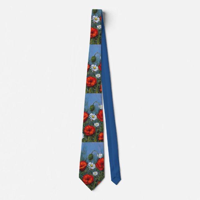 Poppies and Daisies, Original Painting, Art Tie (Front)