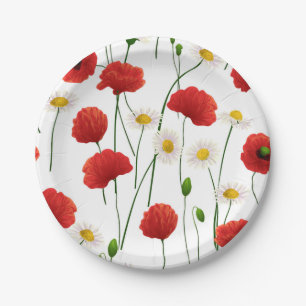 Poppies and daisies paper plates