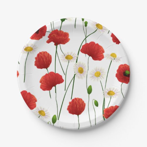 Poppies and daisies paper plates