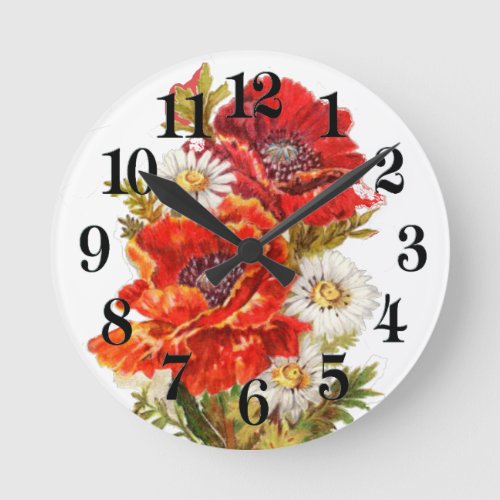 Poppies and Daisies Round Clock