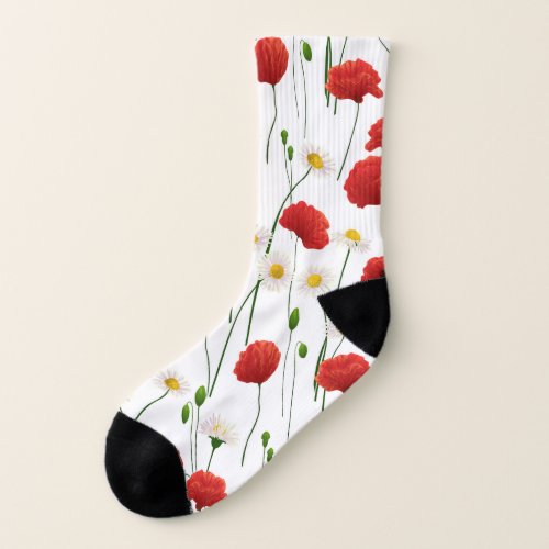 Poppies and daisies socks