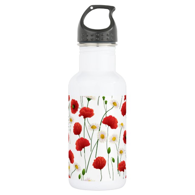 Poppies and daisies stainless steel water bottle (Front)