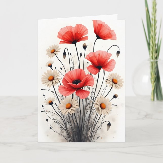 Poppies and daisies - Watercolor flowers Card (Front)