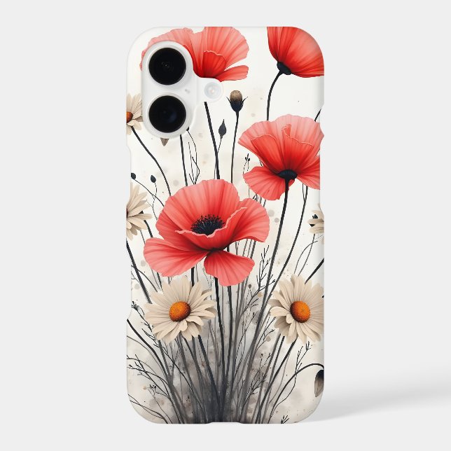 Poppies and daisies - Watercolor flowers Case-Mate iPhone Case (Back)