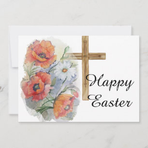Poppies and daisy floral with cross Easter Holiday Card