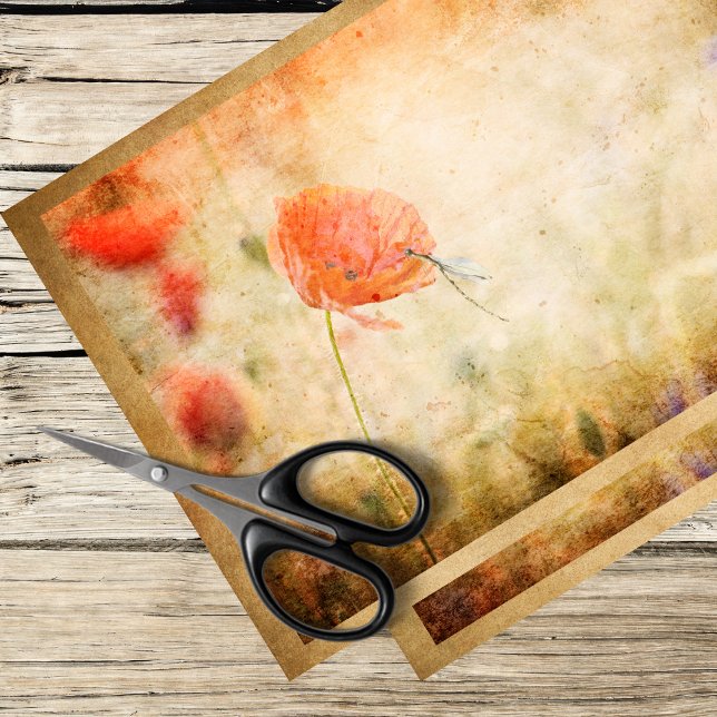 poppies and dragonflies on a weathered background tissue paper (Creator Uploaded)