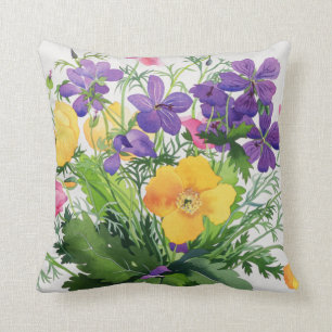 Poppies and Geraniums Throw Pillow