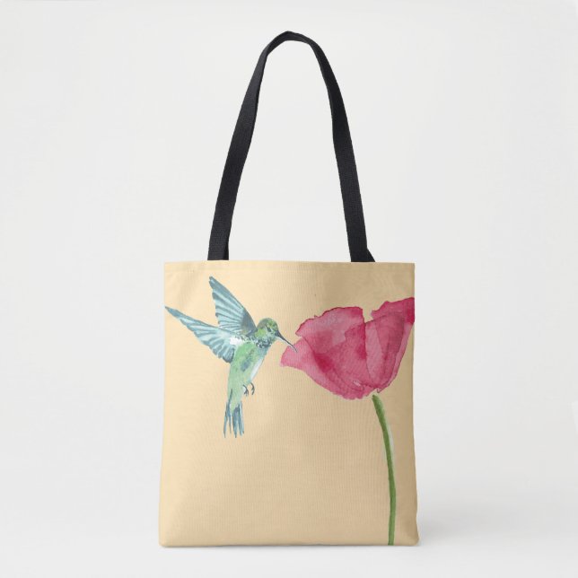 Poppies and hummingbird tote (Front)