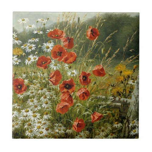 Poppies and Irises Ceramic Tile