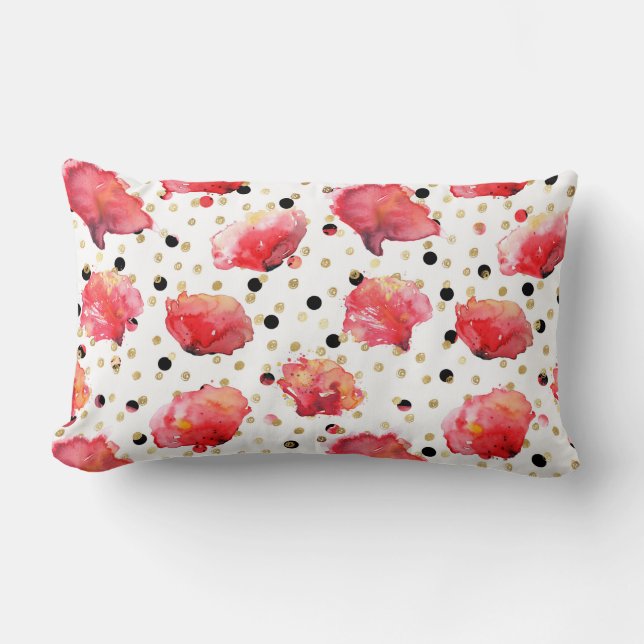 Poppies and Polka Dots Lumbar Pillow (Front)