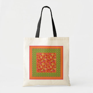 Poppies and Polka Dots on Green Budget Tote Bag