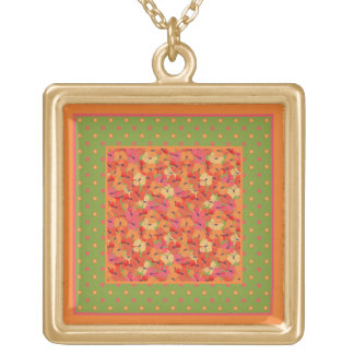 Poppies and Polka Dots on Green Pendant Necklace