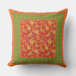 Poppies and Polka Dots on Green Pillow or Cushion