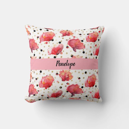 Poppies and Polka Dots Throw Pillow