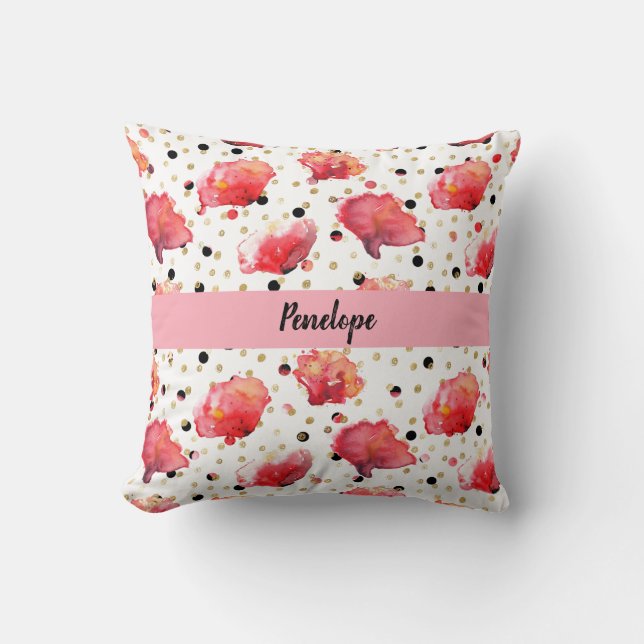 Poppies and Polka Dots Throw Pillow (Front)