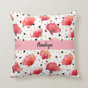 Poppies and Polka Dots Throw Pillow