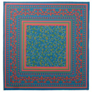 Poppies and Poppy Buds on Blue Cloth Napkins