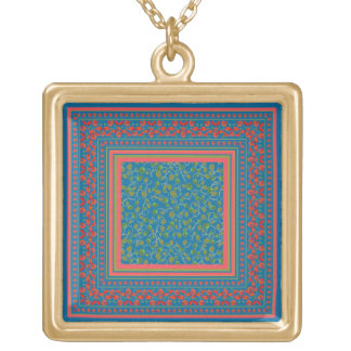 Poppies and Poppy Buds on Blue Pendant Necklace