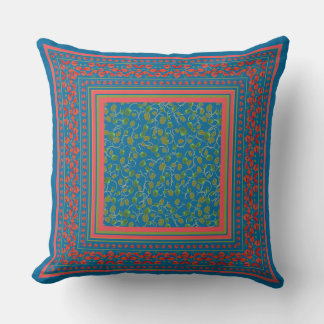 Poppies and Poppy Buds on blue Pillow or Cushion