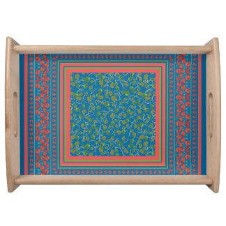 Poppies and Poppy Buds on Blue Serving Tray