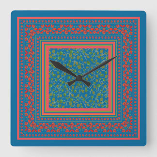 Poppies and Poppy Buds on Blue Square Wall Clock