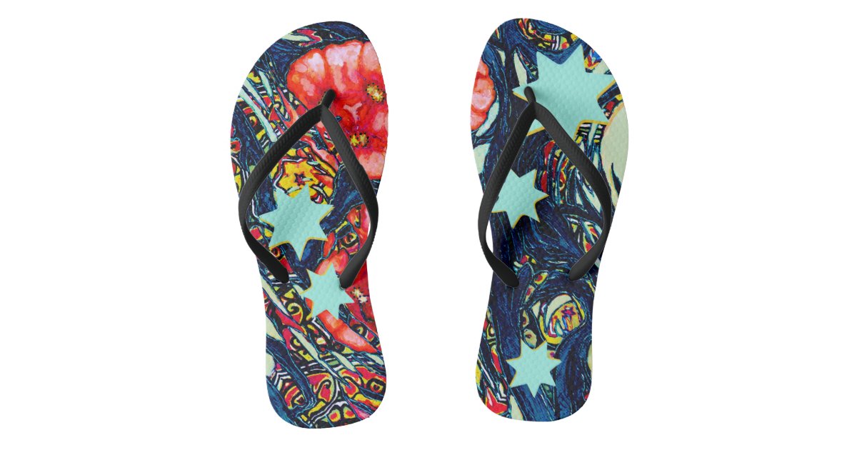 Poppies and stars modern colorful design flip flops | Zazzle