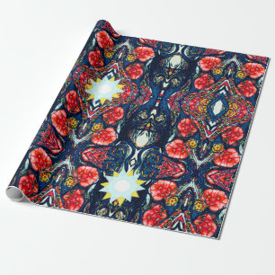 Poppies and Stars Pattern Wrapping Paper