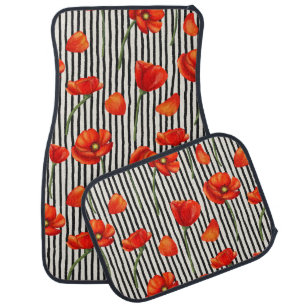 Poppies and stripes pattern car floor mat
