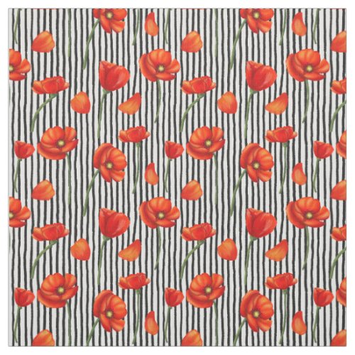 Poppies and stripes pattern fabric