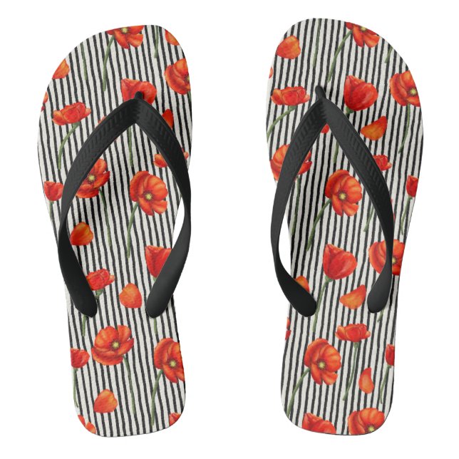 Poppies and stripes pattern flip flops (Footbed)