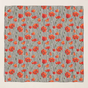Poppies and stripes pattern scarf
