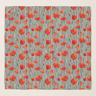 Poppies and stripes pattern scarf