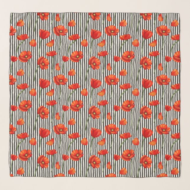 Poppies and stripes pattern scarf (Front)