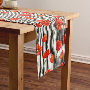 Poppies and stripes pattern short table runner