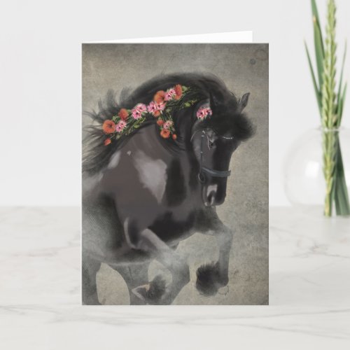 Poppies and The Friesian _ Greeting Card