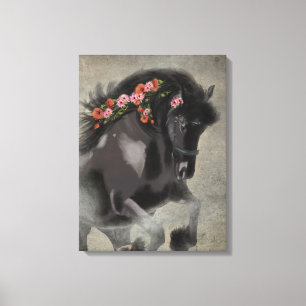 Poppies and The Friesian - Wrapped Canvas Print