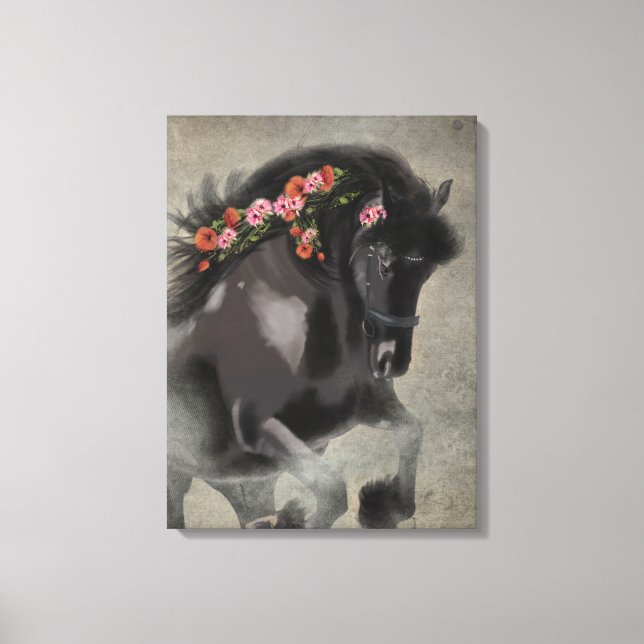 Poppies and The Friesian - Wrapped Canvas Print (Front)