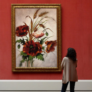 Poppies And Wheat Botanical Art Canvas Print