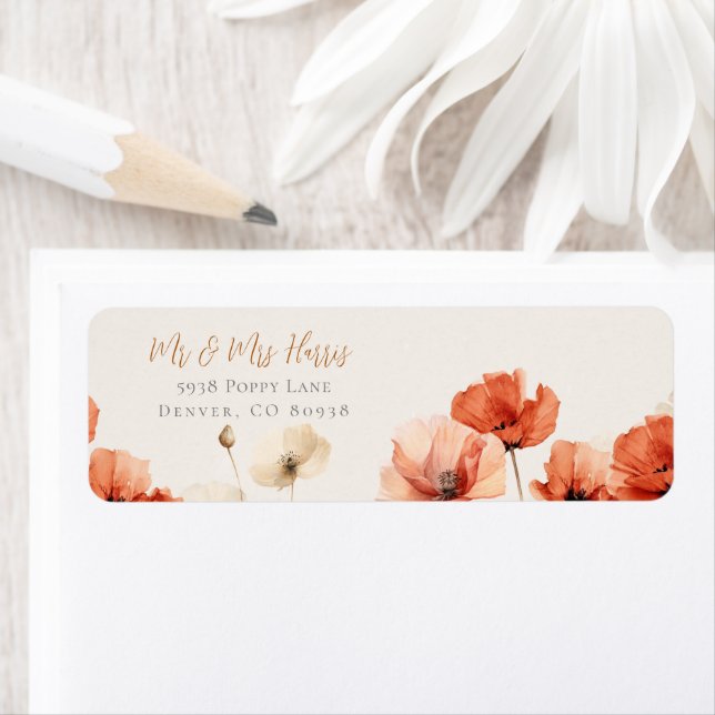 Poppies and Wildflowers Wedding RSVP Label (Insitu)