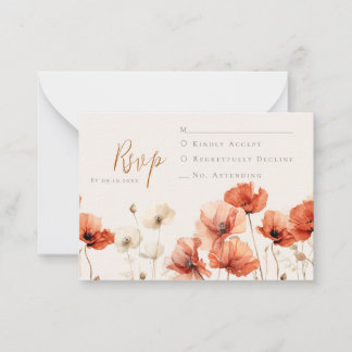 Poppies and Wildflowers Wedding RSVP Note Card