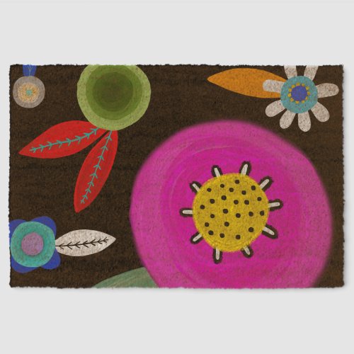 Poppies black minimalist  tapered fiber doormat