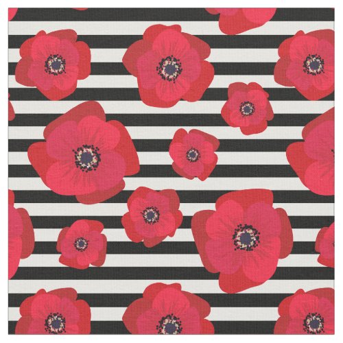 Poppies  Black Stripes _ Seamless Pattern Fabric